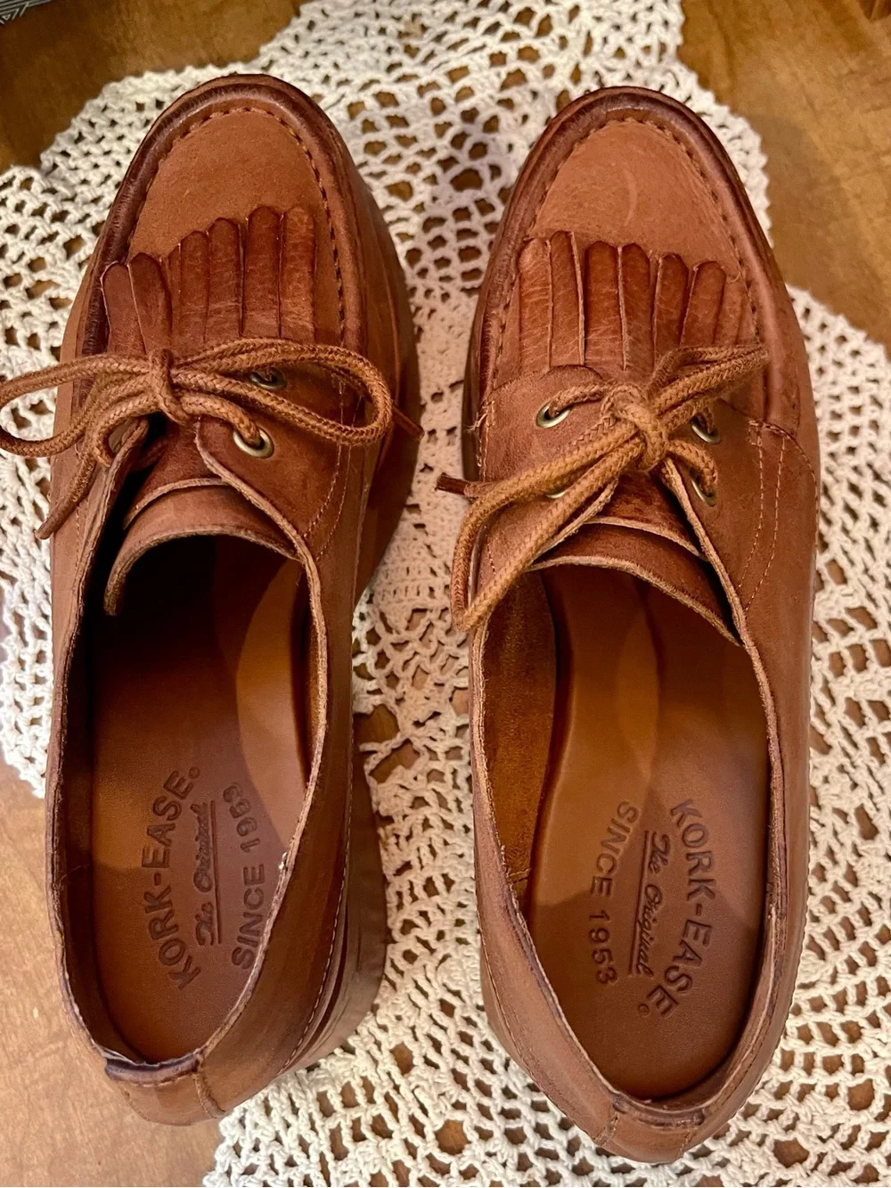 Kork-Ease Tan Leather Fringe Platform Oxfords - Picture 6 of 11